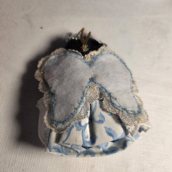 VINTAGE Wooden Face GIRL FIGURE DOLL Angel With Bear ORNAMENT Handmade - Picture 3 of 4